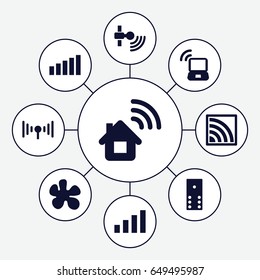 Spot icons set. set of 9 spot filled icons such as wi-fi, signal, laptop signal, home connection, domino