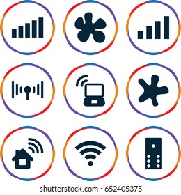 Spot icons set. set of 9 spot filled icons such as splash, signal, wi-fi, laptop signal, home connection, domino