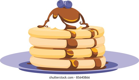 Spot illustration of a delicious stack of blueberry pancakes.