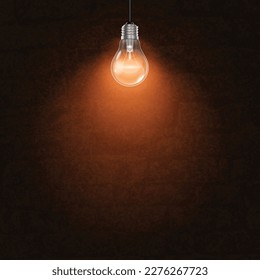 A spot of light from a burning lamp on a dark wall. Highly realistic illustration.