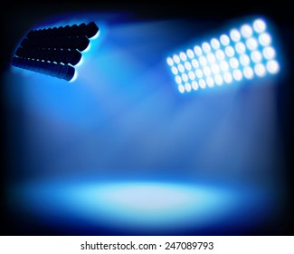 Spot lighting on the stadium. Vector illustration.