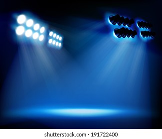 Spot lighting on the stage. Vector illustration.