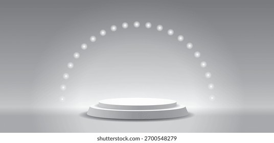 Luces del punto en círculo sobre el pedestal blanco, fondo de Ilustración vectorial