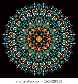 Spot painting point to point. Abstract design of mandala in dot paint style. Aboriginal-style dot painting