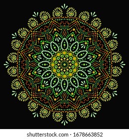 Spot painting point to point. Abstract design of mandala in dot paint style. Aboriginal-style dot painting