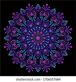 Spot painting point to point. Abstract design of mandala in dot paint style. Aboriginal-style dot painting