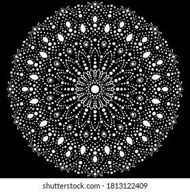 Spot painting point to point. Abstract design of mandala in dot paint style. Aboriginal-style dot painting