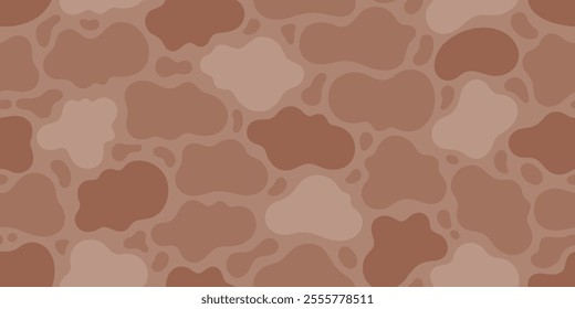 Spot pattern in mocha mousse 2025 year color. Seamless print in mocha mousse colour. Cow animal skin or coffee spot. Brown abstract 2025 color texture background. Vector fur in brown coffee palette bg