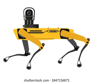 SPOT Robot Dog Vector Flat Graphic Illustration. Industrial Sensing And Remote Operation Needs. Spot Mini Robot Guard With Camera. Innovation In Technology.