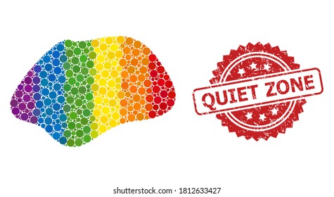 Spot simple collage icon of round dots in different sizes and LGBT multicolored color tones, and Quiet Zone unclean rosette seal imitation. A dotted LGBT-colored Spot simple for lesbians, gays,
