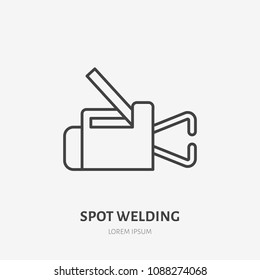 Spot welding equipment flat line icon. Metal works sign. Thin linear logo for indastrial tools store, welder services.