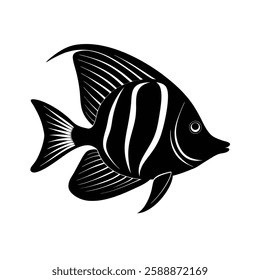Spotfin Butterflyfish Silhouette Vector Art and Black Color Spotfin Butterflyfish Design Illustration