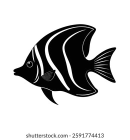 Spotfin Butterflyfish Silhouette Vector Art and Black Color Spotfin Butterflyfish Design Illustration