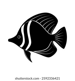 Spotfin Butterflyfish Silhouette Vector Art and Black Color Spotfin Butterflyfish Design Illustration