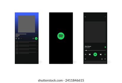 Spotify interface icons. Editorial interface mockup of Spotify. Interface mockup template. Spotify pages mockup. Vector illustration
