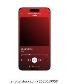 Spotify music player application blank mockup template on a mobile phone user interface layout. Vector illustration