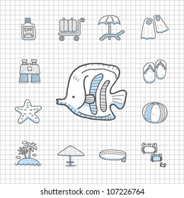 Spotless series | Hand drawn Beach, travel,vacation, trip icon set