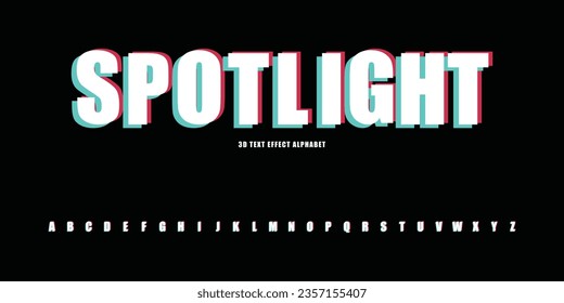 Spotlight 3D Text Effects Neon Alphabet Font Typeface Vector Editable for Headline Breaking News TV Video