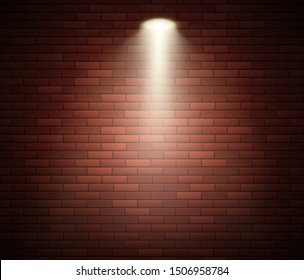 Spotlight against brick wall. Empty Studio decorated brick wall and spot of light. Vector illustration