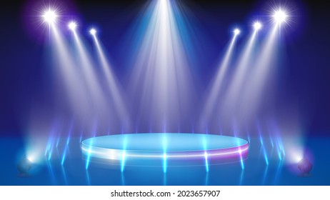 Spotlight Backdrop Illuminated Blue Stage Podium Stock Vector (royalty 