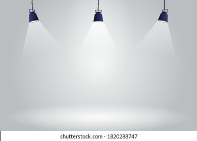 Spotlight background illuminated by floodlights. Light effect. Scene illumination. Bright lighting with spotlights. Floodlight studio. Light projector. Vector eps10 realistic illustration