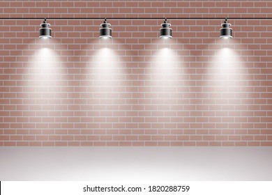 Spotlight background illuminated by floodlights. Light effect. Scene illumination. Bright lighting with spotlights. Floodlight studio. Light projector. Vector eps10 realistic illustration