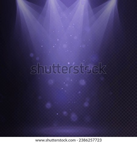  Spotlight beam with the effect of bright dust of shimmering bokeh. Vector. Light sources, concert lighting, stage spotlights		