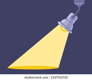 a spotlight beam shines on the floor in complete darkness. flat vector illustration.