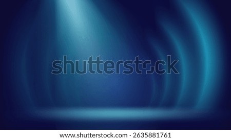 Spotlight blue stage background. Minimalist interior studio illuminated by spotlight. Backdrop displaying products, presentation, advertising. Showcase. Circular gradient. Vector illustration