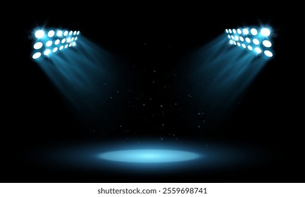 Spotlight bright blue glow, spotlight effect for stage, presentation, sport event. For web design and illustration.