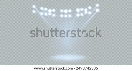 Spotlight. Bright colorful rays of stadium light from floodlights with empty space for stage. Beautiful template for the presentation of promotions, awards, gambling, web design.