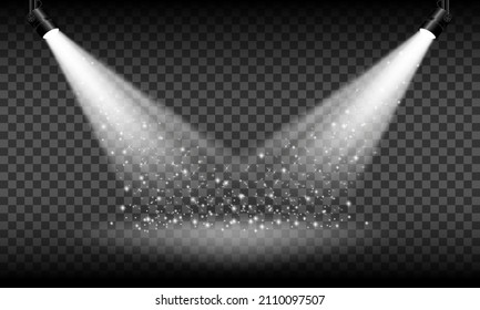 Spotlight with bright white light shining stage on transparent background. vector illustration