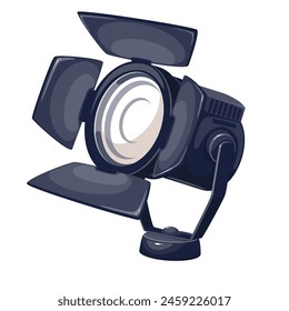 Spotlight cartoon equipment of theater stage. Studio floor or wall projector with bright light, searchlight lamp of movie and theatre show illumination, cartoon spotlight vector illustration