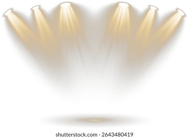 Spotlight cuts through silent stage air. Projector beam glows over velvet platform. Bright ray descends on darkened backdrop. Studio flare flickers with ambient shimmer. 