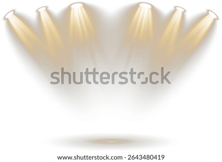 Spotlight cuts through silent stage air. Projector beam glows over velvet platform. Bright ray descends on darkened backdrop. Studio flare flickers with ambient shimmer. 