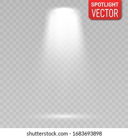 Spotlight effect. Bright lighting with spotlights.Scene illumination effects on checkered transparent background. Vector illustration EPS10.