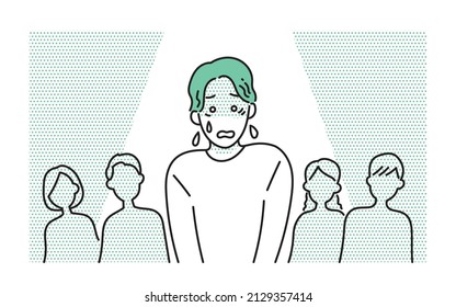 Spotlight effect Illustration of a man who is worried about the surrounding eyes