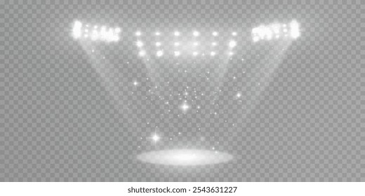 Spotlight effect. Stage lighting with bright LED strobe lights. Spotlights on a transparent background.	