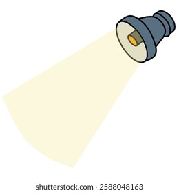 A spotlight with focused light thrown onto a specific area  minimalist line drawing. Cinema themed element suitable for posters, stickers or branding.