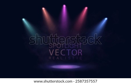 Spotlight glows with multicolored light. Vector glowing light effect with bright rays.	