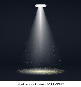 Spotlight with gold glitter lights. Vector illustration