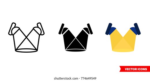 Spotlight icon of 3 types: color, black and white, outline. Isolated vector sign symbol.