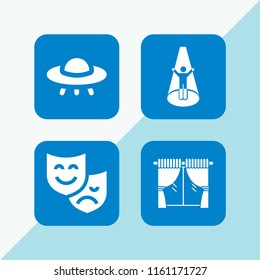 spotlight icon. 4 spotlight set with theater, ufo and curtain vector icons for web and mobile app