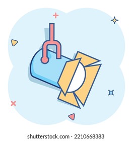Spotlight icon in comic style. Lamp vector cartoon illustration on white isolated background. Flashlight business concept splash effect.