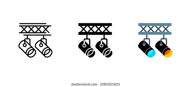 Spotlight icon. Professional stage lighting sign. Theater and concert illumination symbol. Event and performance scene pictogram. Studio and exhibition lamp illustration.