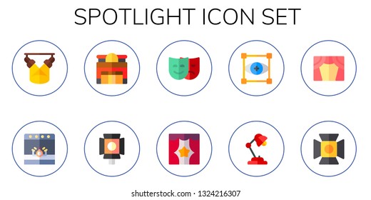 spotlight icon set. 10 flat spotlight icons.  Collection Of - stage, theater, focus, desk lamp