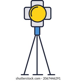 Spotlight icon. Vector stage or studio spot light on tripod. Theater projector on stand. Concert or show lamp. Disco club, gallery or cinema floodlight illumination