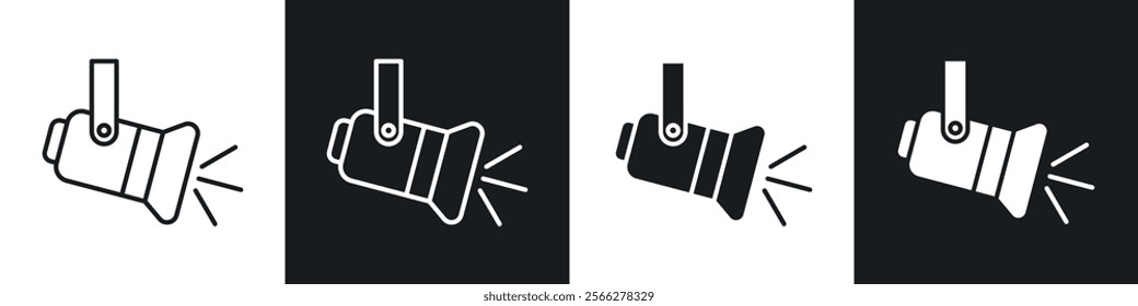 Spotlight icons collection in black filled and line style.
