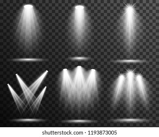 Spotlight illuminated scene set collection, stage, podium light effect vector transparent