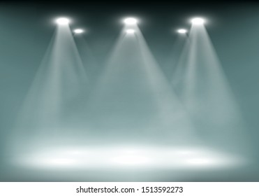 Spotlight illuminates the scene. Background template for presentation or advertisement. Vector illustration.